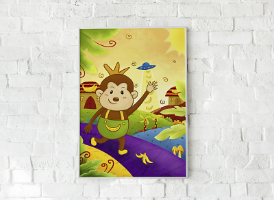 banana kingdom brand poster 2dillustration animation branding characterdesign characterillustration cute foodbrand graphic design illustration monkey