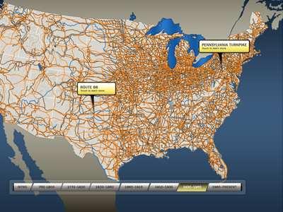 Transportation Networks features interactive map multi touch networks timeline touchscreen usa