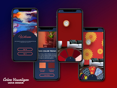 Color Visualizer App UI/UX Design 3d modeling adobe xd adobexd branding cards ui clean color visualizer app colorful dark ui gradient graphic design illustration art illustrator pattern design simple ui ui ux uidesign wall painting app