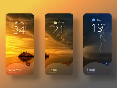 WEATHER APP UI/UX DESIGNS adobe xd branding design cards ui gradient graphic design illustration illustration art logo simple design uiux design unique vector weather app weather forecast weather icon weathered