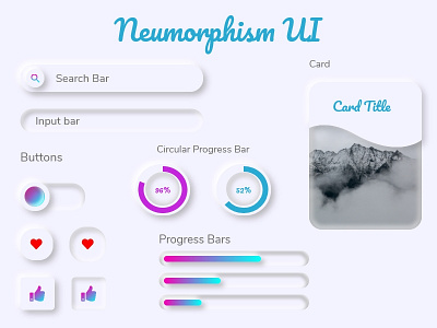 Neumorphism UI Kit adobe xd bars branding buttons cards figma gradient design graphic design illustration illustration art neumorphic design soft ui ui ux uidesign