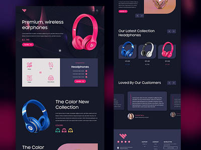 Product Landing Website 3d adobe xd brand branding cards ui clean gradient graphic design headphones illustration art landing mockups models modern product prototype uiux website