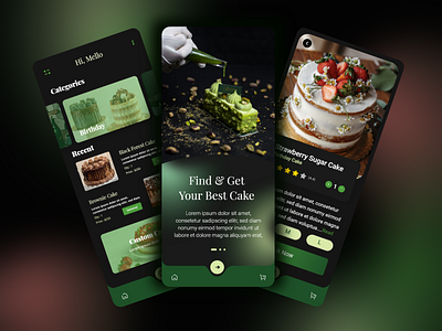 Cake Shop App adobe xd andriod app uiux branding cake app cake shop app cards ui dark theme design digital design ecommerce app figma gradient graphic design icons illustration art ios logo modern app sweets app