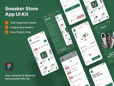 Sneaker Store App UI Kit Design Challenge app design design ecommerce app minimal app mobile app modern app shoes app shoes store sneaker app sneaker store ui kit uiux kit