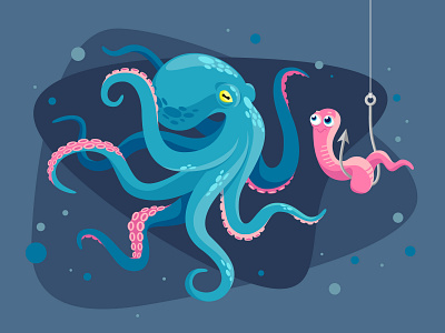 Octopus adobe illustrator character design fishing graphics2d hunting illustration illustration art ocean octopus underwater world vector vector graphic vector illustration worm