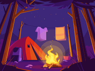 Сamping adobe illustrator camping design fire graphic design illustration light night tent travel vector