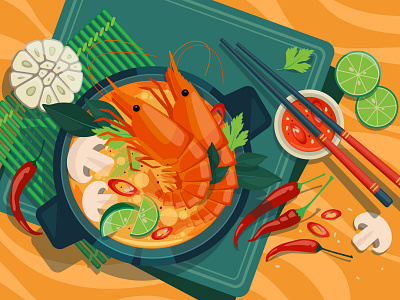 Tom Yum adobe illustrator design dish food food illustration graphic design illustration ingredients shrimps tom yam vector