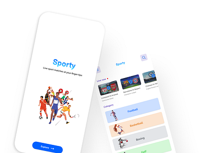 Sporty: A sport live streaming App app design typography ui ux vector