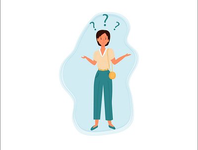 Confused woman, emotional face and pose, questions around character confused emotion facial fashion flat illustraion illustrator office pose stylish ux vector woman