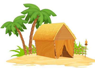 Hawaii Beach Hut background cartoon concept hawaii hut illustration palm resort summer travel ui vector