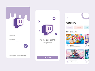 Twitch - live streaming app app design game gaming live mobile platform proposal screens stream streaming twitch ui uidaily