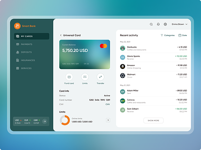 Internet Banking | Desktop version for Smart Bank bank bank account dashboard inspiration interface online banking payments transfer