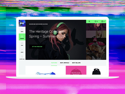 Homepage Spesh website / eCommerce cyberpunk style basov best sellers collections colorfull cyberpunk ecommerce featured glitch glitch art glitch effect green pink responsive sales shop store theme ui uidesign web