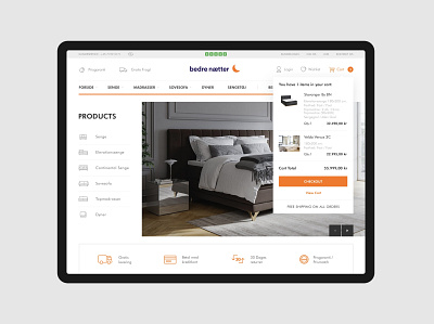 Shopping card popup BedreNætter / Magento 2 website bed bedroom bedroom design bedroom furniture cart ecommerce ecommerce design interior magento 2 mattress minimal orange responsive shop shopping bag shopping cart store ui uidesign web
