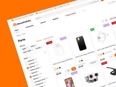 Catalog page design for Nexus Cellular store accessories branding canada carriers catalog page cell cellular design devices logo magento magento2 orange parts phones shop store ui ux web