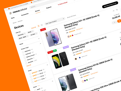 Products list. Catalog design for NexusCellular website accessories branding canada carriers catalog design cellular design ecommerce logo magento magento2 orange parts phones products list shop store ui ux web