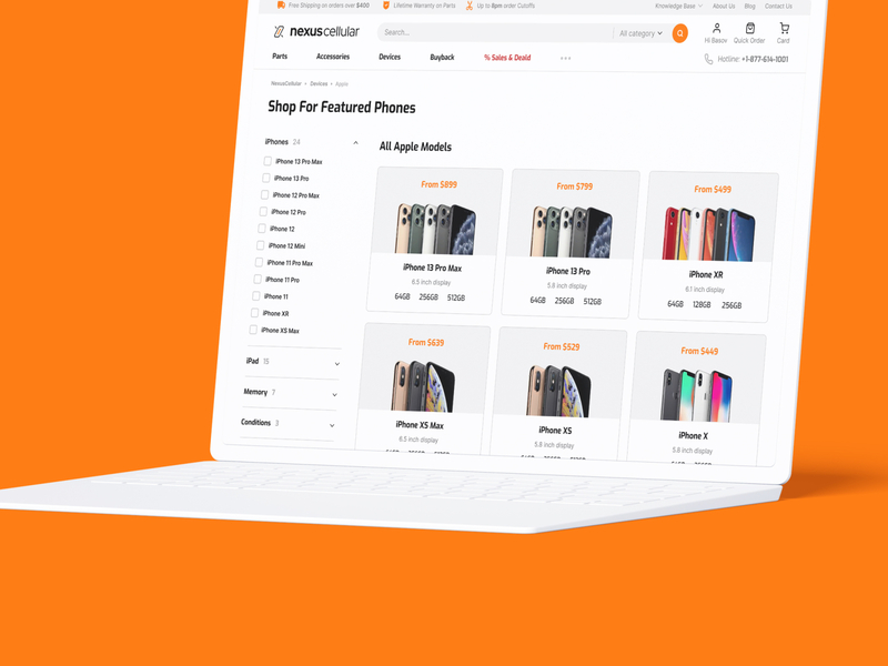 Devices category all models page for NexusCellular website accessories all models basov basovdesign canada carriers category cellular devices ecommerce magento magento2 nexuscellular orange parts phones shop store usa web