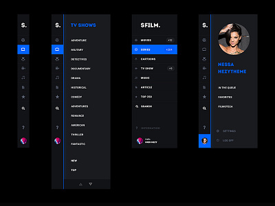 Menu. Sfilm black cinema dark film movies psd serial template ui ux web