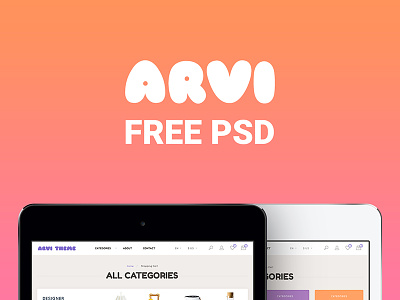 Arvi Free PSD+HTML e store ecommerce elegant free freebie minimal products scrolling shop site template vivid colorful