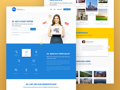 Free PSD of the landing page blog blue blue and yellow design flat free freebie hezy hezytheme minimal psd responsive template theme ui ux vector web white yellow