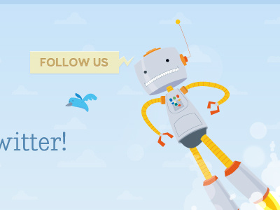 Follow Us blue button clouds robot twitter