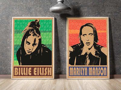 Pop-art posters billie eilish design illustraion marilyn manson pop art popart popular portrait poster poster art poster design