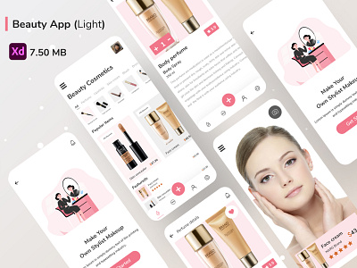 Beauty App (Light) beauty beauty app beauty products cards cosmetics e commerce fashion feminine illustraion light makeup mobile products salon skin skincare soft store ui ux