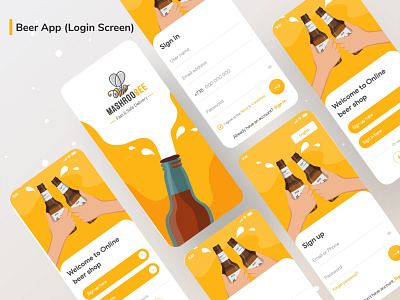Beer App (Sign in & Sign up screen) animation app beer beer app beer can beer mobile app brand branding clean design flat icon icons illustraion illustrator ios logo minimal ui web