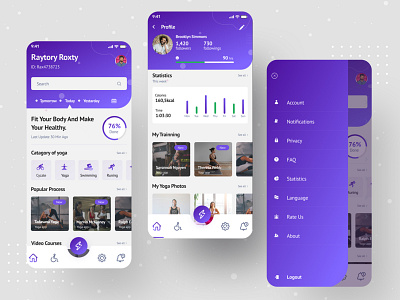 Yoga App (Home screen) 2021 app application design figma fitness fitness app gym health home icon mobile mobile app strength trainer ui ux workout yoga yoga app