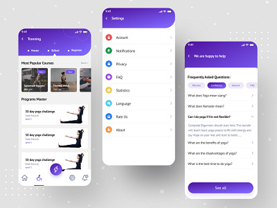 Yoga App (FAQ screen) adaptive adaptive design faq figma flat flat illustrator home screen homepage login logo mobile mobile design register sign up ui vector website website design wordpress