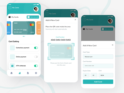 Bank app ui Add card and payment method screens