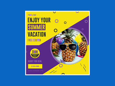 Summer Vacation Social Media Post ads banner facebook facebook post followers graphic design instagam post instagram likes promote promotional social social media social media post summer summer business summer sale summer vacation web banner