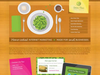 Green Peas! dinner food illustration internet marketing peas silverware table website