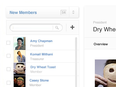 People Management Interface address book badge contacts dropdown groups members people thumbnails ui ux