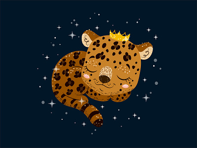 Cute leopard in crown baby dark background kids illustration leopard vector vector art vector illustration wild cat