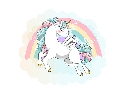 Unicorn and rainbow and clouds:) design girl illustration illustration kids illustration rainbow unicorn vector vector art vector illustration