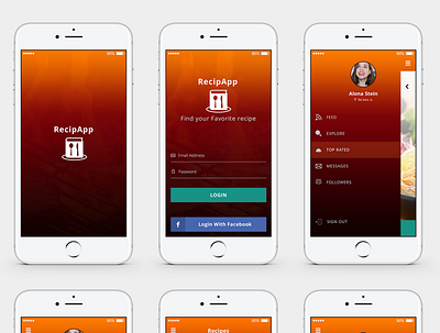 RecipApp adobe xd app app design colors food like mobile design recipe recipe app share subscribe ui