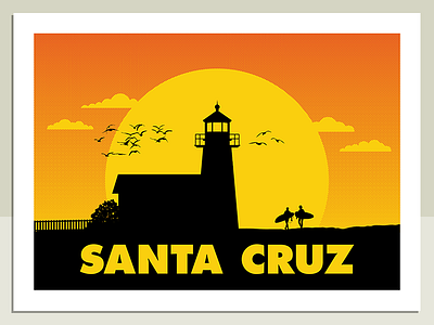 Santa Cruz Lighthouse poster big dots halftone santa cruz screen print surfing
