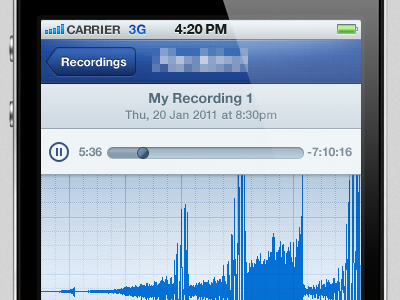 Snore Recording Preview blue graph grid icon iphone pause play player preview rec recording