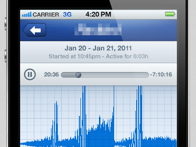 Snore Recording Preview blue graph grid icon iphone pause play player preview rec recording