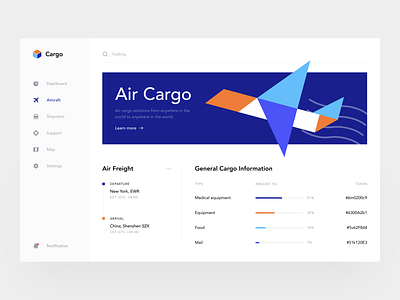 Cargo Dashboard air app arrival button cargo color dashboad delivery freight illustration interface invoice minimal ship shipment sunday uiux web webapp world