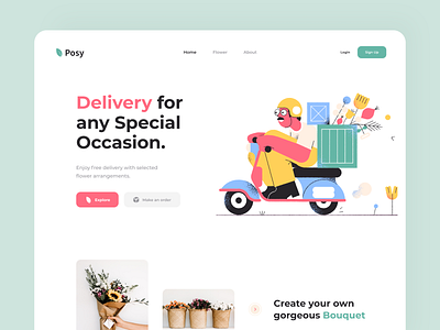 Posy – Landing app button clean color delivery design flower illustration landing minimal sunday uiux web website