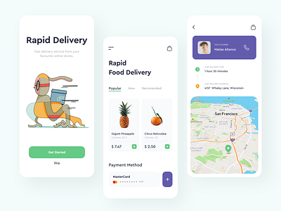 Rapid Delivery - App app color delivery design food fruit illustration location map minimal mobile sunday ui ux web design