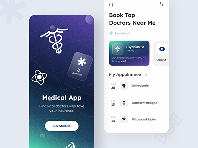 Medical App app appointment clinic design doctor health healthcare interface ios medicine minimal mobile patient product design sunday uiux