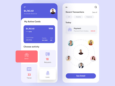 Financial/Banking App-UX/UI Design acounts adobe xd banking banking app card chart clean concept creative design 2020 dubai designer finance hira icon illustration minimal mobile app mobile ui profile uxui