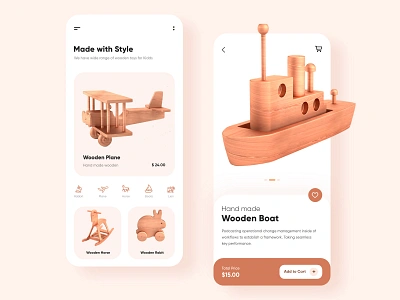 Wooden Toys Mobile App-UX/UI Design 3d adobe xd boats branding clean concept creative design 2020 dubai designer icons illustration minimal mobile mobile app mobile ui populardesigner prototyping toys vectors wooden