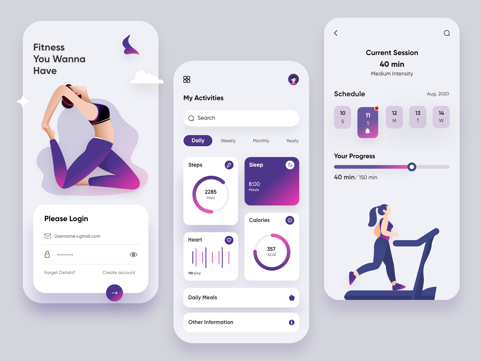 Fitness Mobile Application-UX/UI Design by Hira Riaz🌴 for Fireart