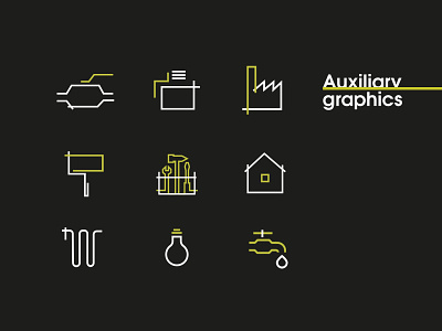 Brand Icons. Auxiliary graphics. auxiliary brand branding building engineering graphic design graphics house icons identity illustration line real estate