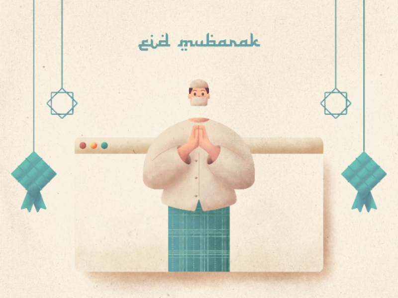 Eid Mubarak affinity designer character illustration eid mubarak idul fitri illustration selamat hari raya stay safe texture