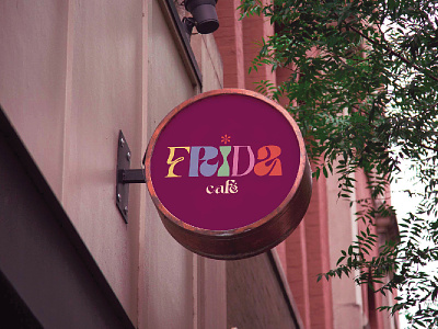 Frida Café Sign cafe cafeteria café coffee shop design frida kahlo logo sign